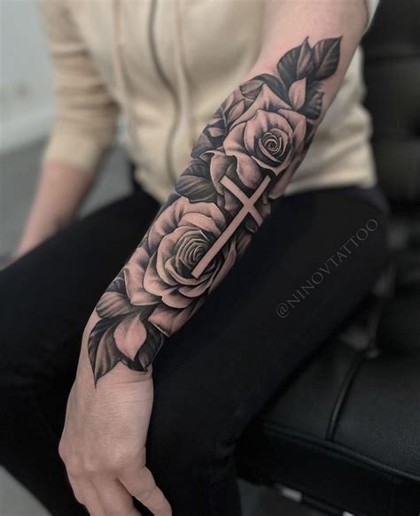 rose and cross forearm tattoo|rose forearm tattoos for women.